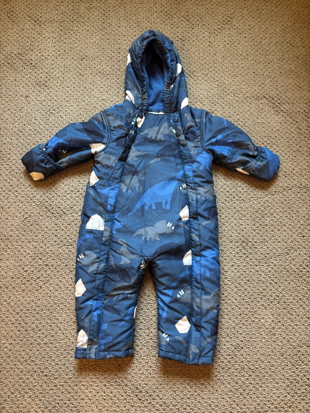 Fleece Lined Blue Dinosaur Snowsuit 12-18M